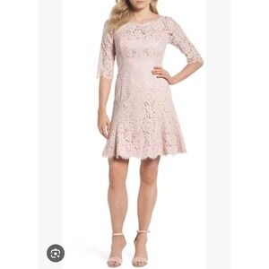 NWT Blush Pink Lacey Half Sleeve Fit & Flare Coquette Mini Dress Size 10 Petite